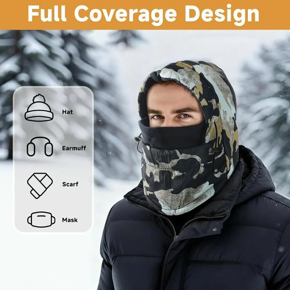 Men's Navy Blue Camo Lining Windproof Adjustable Winter Cold Weather Face Mask